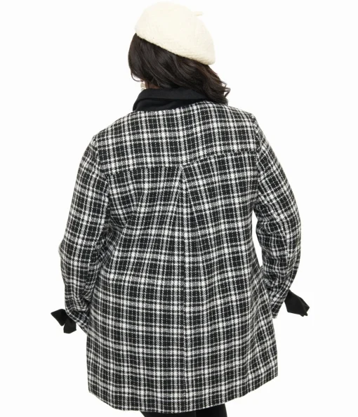 Smak Parlour Black & White Plaid Bows Topper Coat