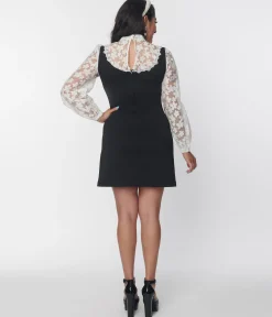 Smak Parlour Black & White Floral Bow Neck Shift Dress