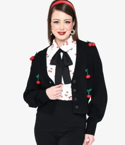 Smak Parlour Black Cherries Cropped Knit Cardigan