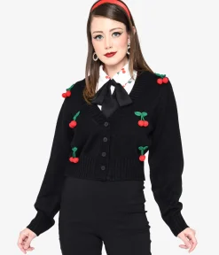 Smak Parlour Black Cherries Cropped Knit Cardigan