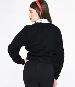 Smak Parlour Black Cherries Cropped Knit Cardigan