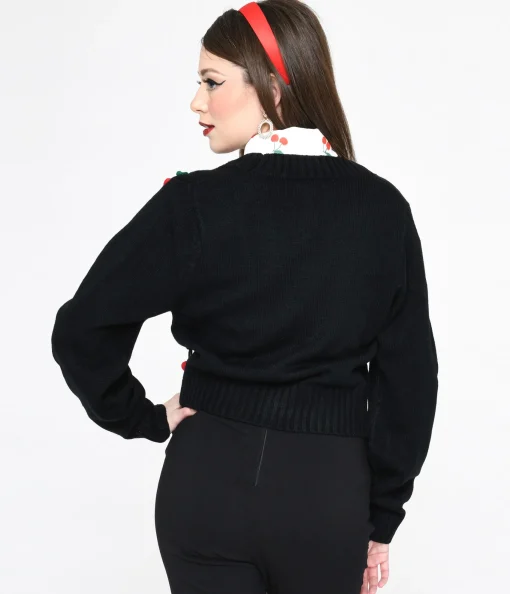 Smak Parlour Black Cherries Cropped Knit Cardigan