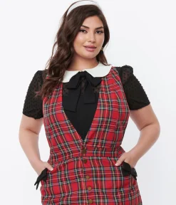 Smak Parlour Black Clipdot & White Collared Bow Blouse