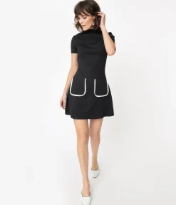 Smak Parlour Black Mock Turtleneck Wave Maker Mini Dress