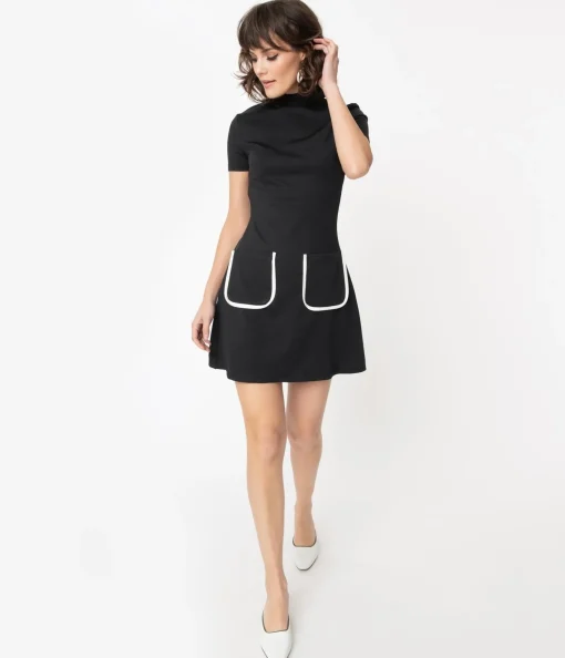 Smak Parlour Black Mock Turtleneck Wave Maker Mini Dress