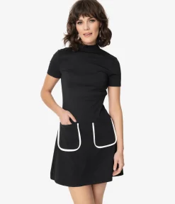 Smak Parlour Black Mock Turtleneck Wave Maker Mini Dress