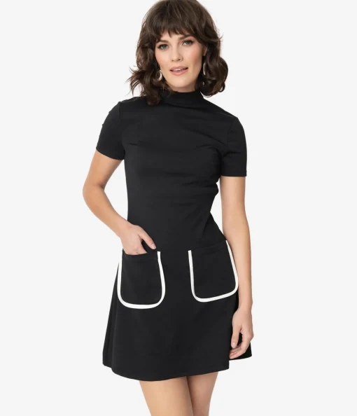 Smak Parlour Black Mock Turtleneck Wave Maker Mini Dress