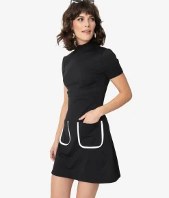 Smak Parlour Black Mock Turtleneck Wave Maker Mini Dress