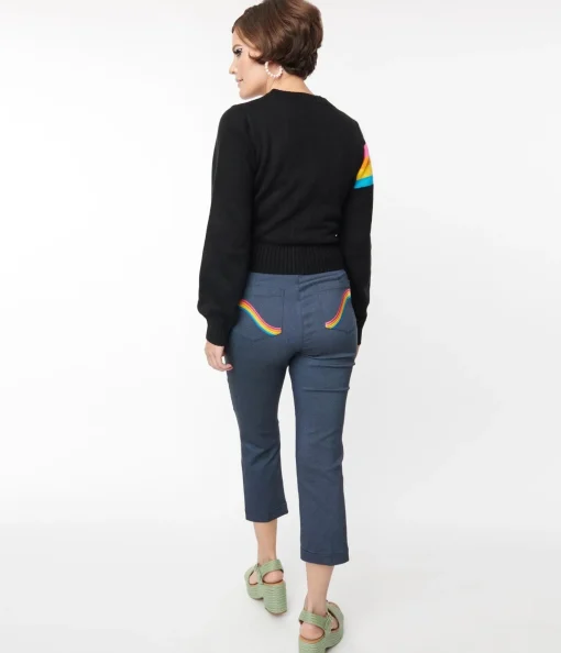 Smak Parlour Denim Bengaline & Rainbow Pocket Pintuck Capris