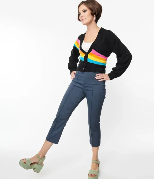 Smak Parlour Denim Bengaline & Rainbow Pocket Pintuck Capris