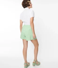 Smak Parlour Green & White Gingham Pleated Shorts