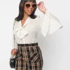 Smak Parlour Ivory Diamond Clip Dot Bow Blouse