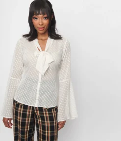 Smak Parlour Ivory Diamond Clip Dot Bow Blouse