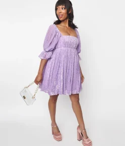 Smak Parlour Lavender Heart Velvet Love Interest Babydoll Dress