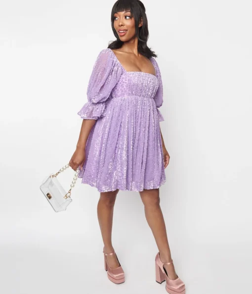 Smak Parlour Lavender Heart Velvet Love Interest Babydoll Dress
