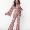 Smak Parlour Lavender Retro Bloom Zipper Pocket Flare Pants