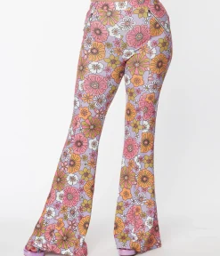 Smak Parlour Lavender Retro Bloom Zipper Pocket Flare Pants