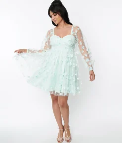 Smak Parlour Mint Tulle & Daisy Babydoll Dress