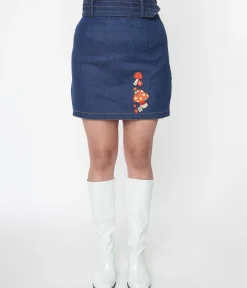 Smak Parlour Mushroom Embroidered Denim Belted Mini Skirt