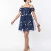 Smak Parlour Navy Glitter Off the Shoulder Babydoll Dress