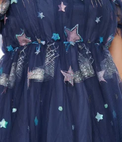 Smak Parlour Navy Glitter Off the Shoulder Babydoll Dress