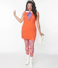 Smak Parlour Orange & Purple Tie Neck Shift Dress