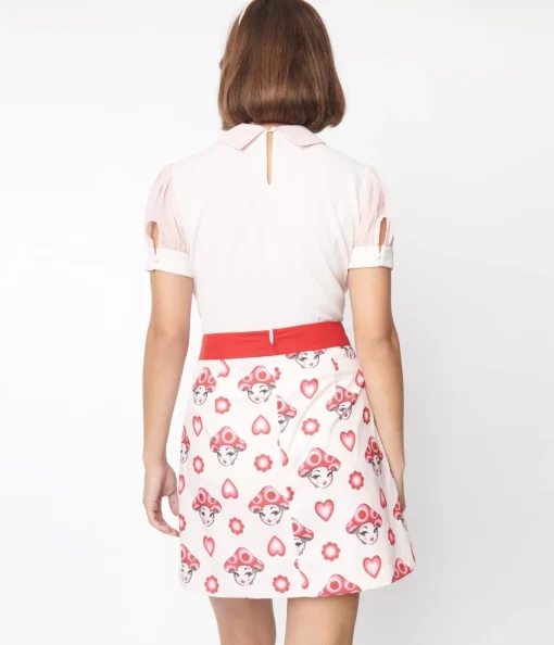 Smak Parlour Pink & Red Madam Mushroom Mod Skirt