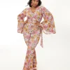 Smak Parlour Plus Lavender Retro Bloom Zipper Pocket Flare Pants