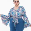 Smak Parlour Plus Size Blue & Purple Psychedelic Floral Belva Crop Blouse