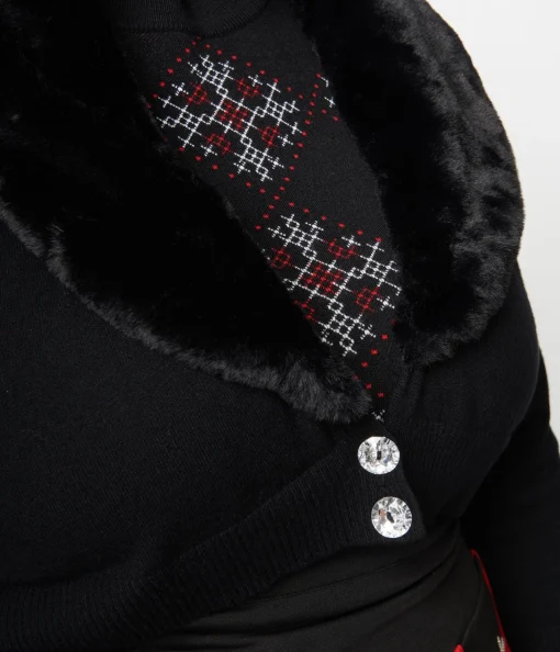 Smak Parlour Plus Size Black Faux Fur Collar Cardigan