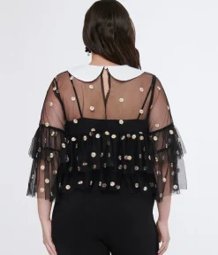 Smak Parlour Plus Size Black Daisy Mesh Ruffle Top