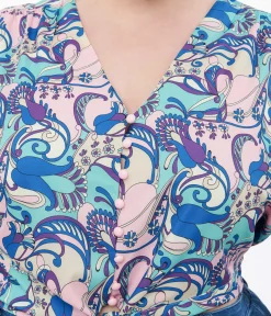 Smak Parlour Plus Size Blue & Purple Psychedelic Floral Belva Crop Blouse