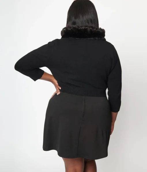Smak Parlour Plus Size Black Faux Fur Collar Cardigan