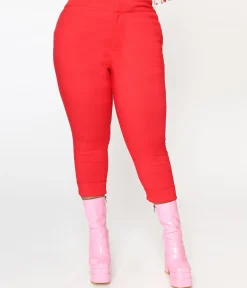 Smak Parlour Plus Size Red & Polka Dot Heart Pocket Smarty Pants Capri