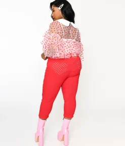 Smak Parlour Plus Size Red & Polka Dot Heart Pocket Smarty Pants Capri