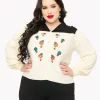 Smak Parlour Plus Size 1960s Ivory & Black Mushroom Embroidered Cardigan