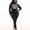 Smak Parlour Plus Size 1960s Black & White Skeleton Glow in the Dark Jumpsuit