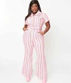 Smak Parlour Plus Size 1970s Valentine Zig Zag Stripe Flare Jumpsuit
