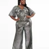 Smak Parlour Plus Size 1960s Metallic Silver Cutout Jumpsuit