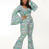 Smak Parlour Plus Size 1970s Teal Groovy Mushrooms Find Your Flare Pants
