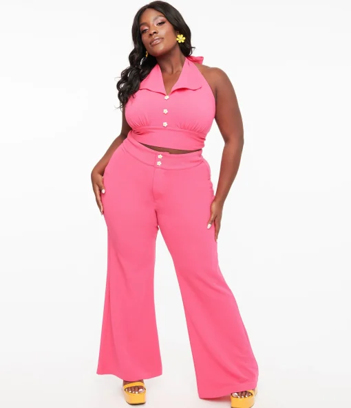 Smak Parlour Plus Size 1960s Hot Pink High Waist Flare Pants
