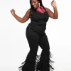 Smak Parlour Plus Size 1970s Black Suede Tassel Flare Pants