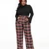 Smak Parlour Plus Size 1960s Black & Red Plaid Wide Leg Trousers