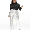 Smak Parlour Plus Size 1960s Metallic Silver High Waist Flare Pants