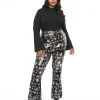 Smak Parlour Plus Size 1960s Black & Silver Star Sequin High Waist Flare Pants