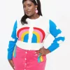Smak Parlour Plus Size 1960s Blue & Rainbow Clouds Cardigan