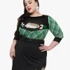 Smak Parlour Plus Size 1960s Green Plaid & Hedgehog Sweater