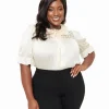 Smak Parlour Plus Size 1960s Ivory Lace Puff Sleeve Blouse