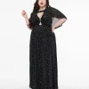 Smak Parlour Plus Size 1970s Black & Silver Star Cape Maxi Dress