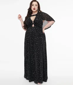 Smak Parlour Plus Size 1970s Black & Silver Star Cape Maxi Dress